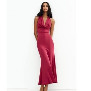 Zara Elegant Magenta Halter Maxi Dress